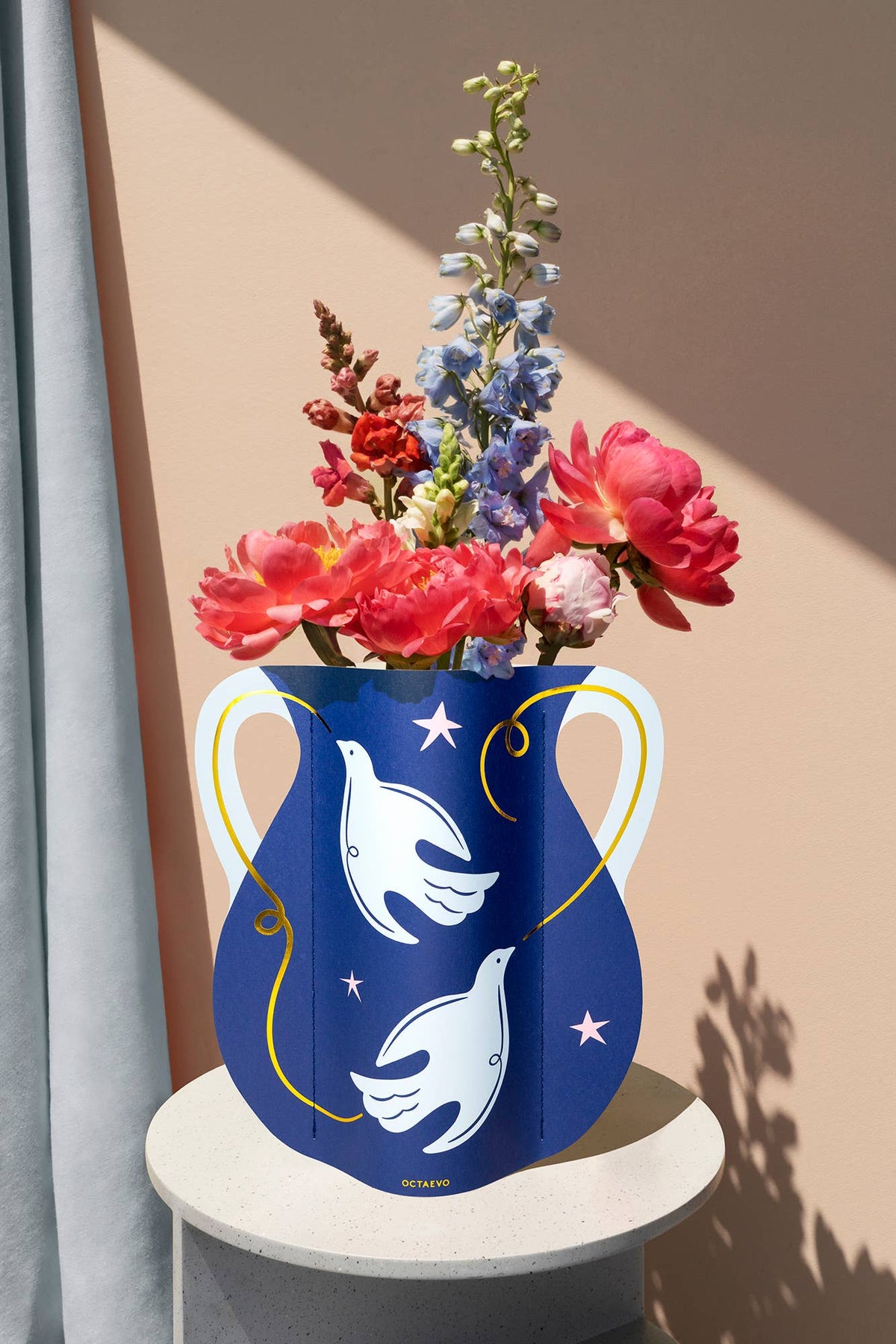 Paloma (Dove) Paper Vase | Blue with Gold Stars | Christmas