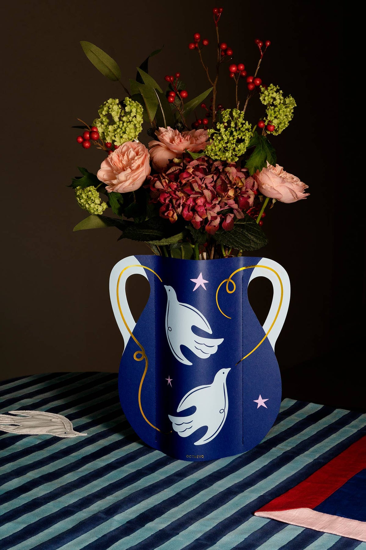 Paloma (Dove) Paper Vase | Blue with Gold Stars | Christmas