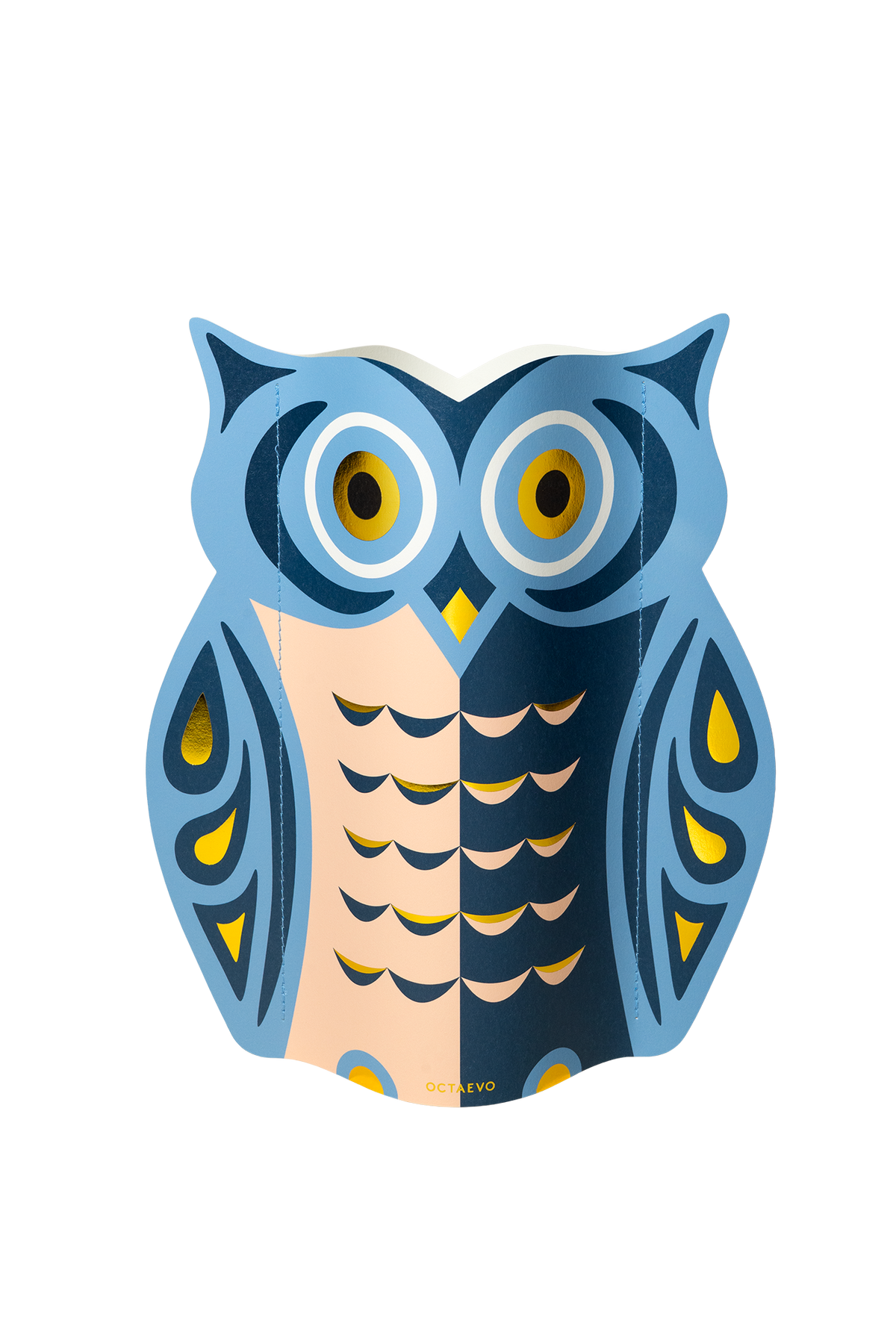Owl Paper Vase | Blue, Peach & Gold | Fall Christmas & Luck
