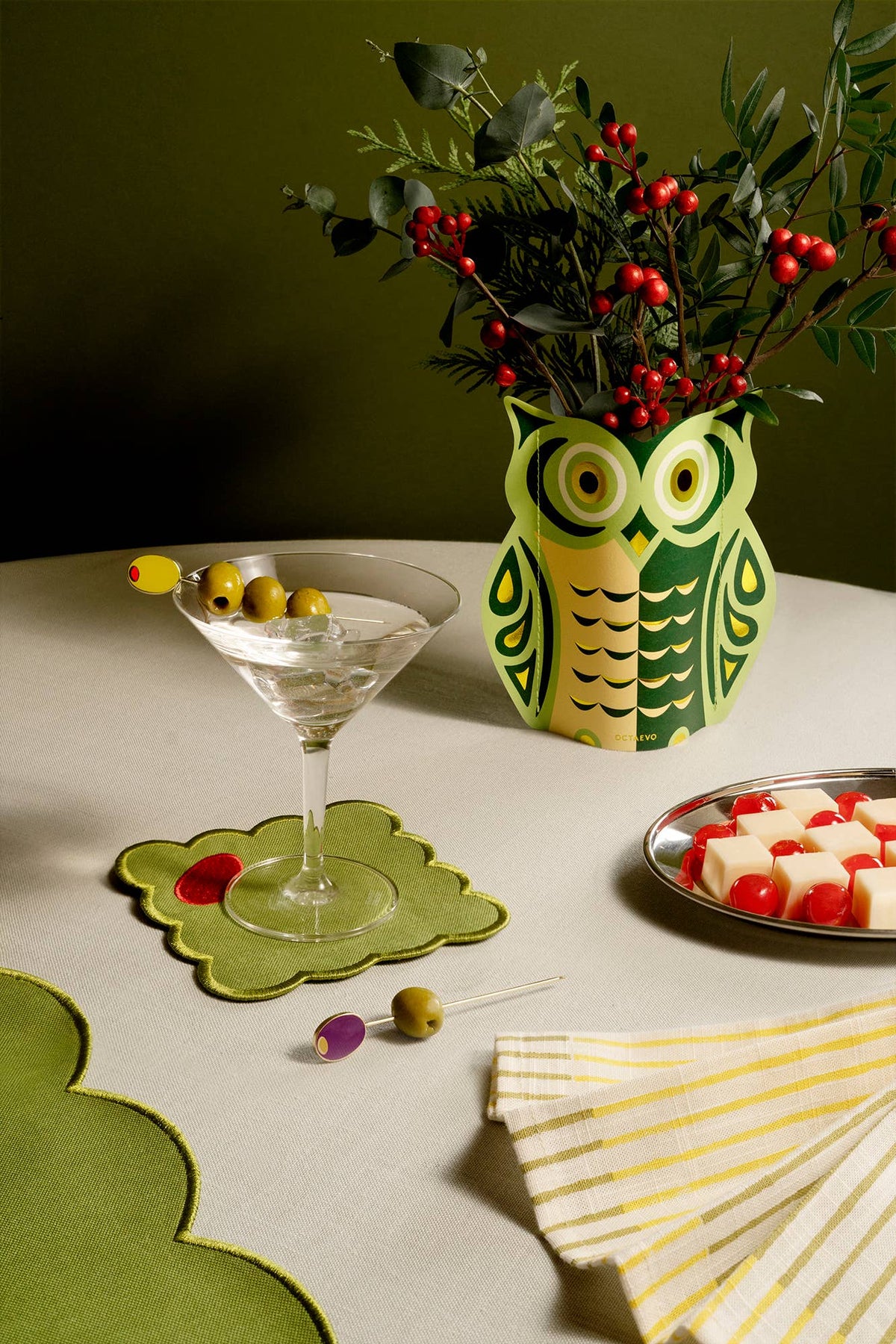 Owl - Mini Paper Vase | Green & Gold Foil | Christmas & Luck
