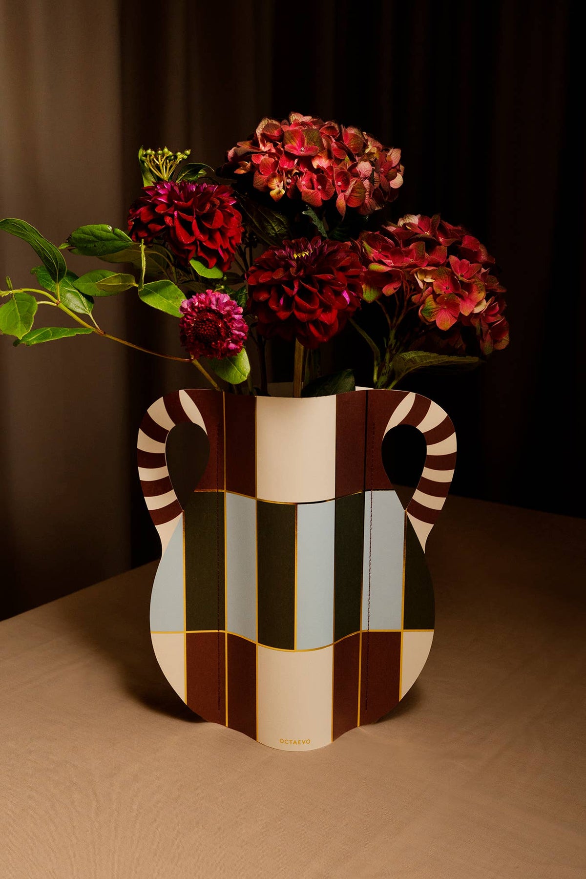 Patio Paper Vase | Burgundy, Blue & Green | Fall Home Decor