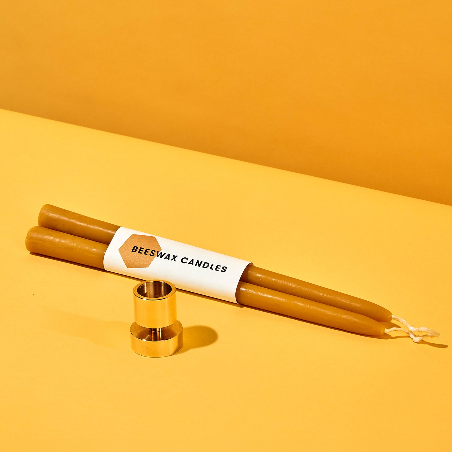 Beeswax Taper Natural + Brass Holder