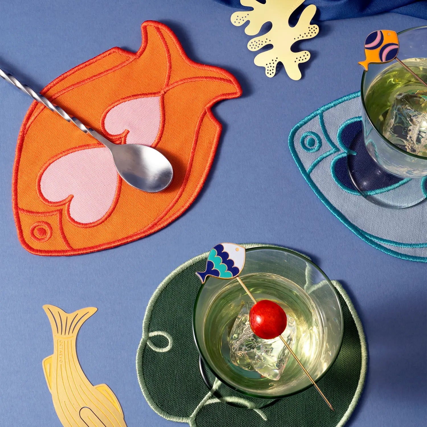 Octaevo Cocktail Coasters - Fish Light Blue (Set of 4)