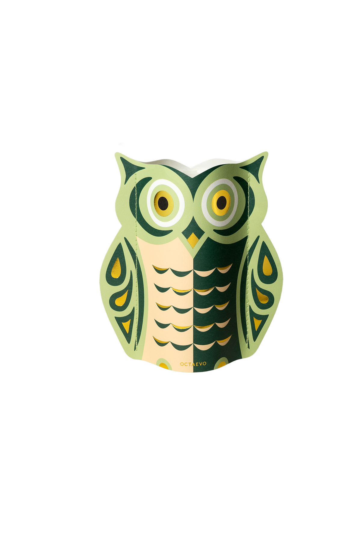 Owl - Mini Paper Vase | Green & Gold Foil | Christmas & Luck
