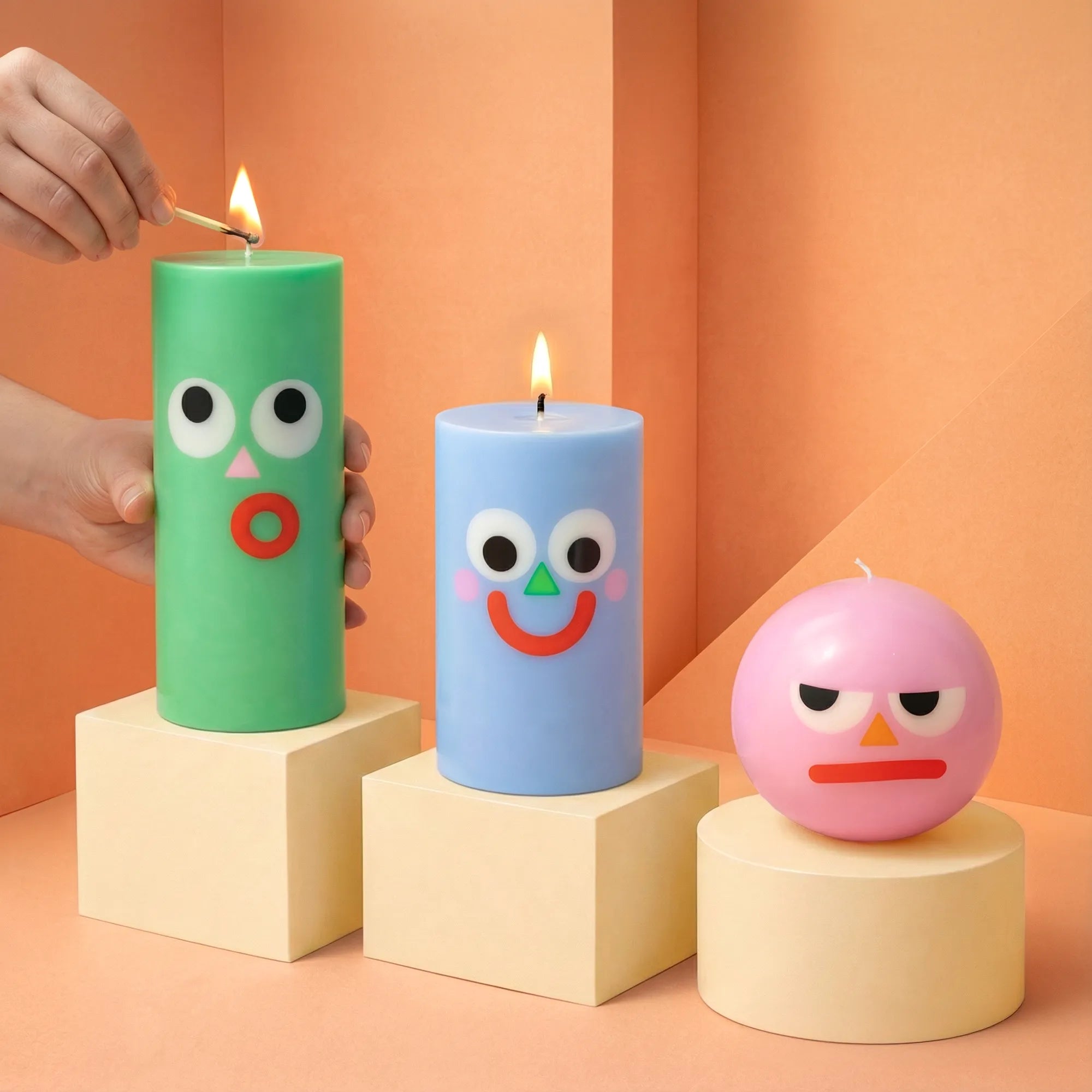 Moodz - Happy Pillar Face Candle - Blue