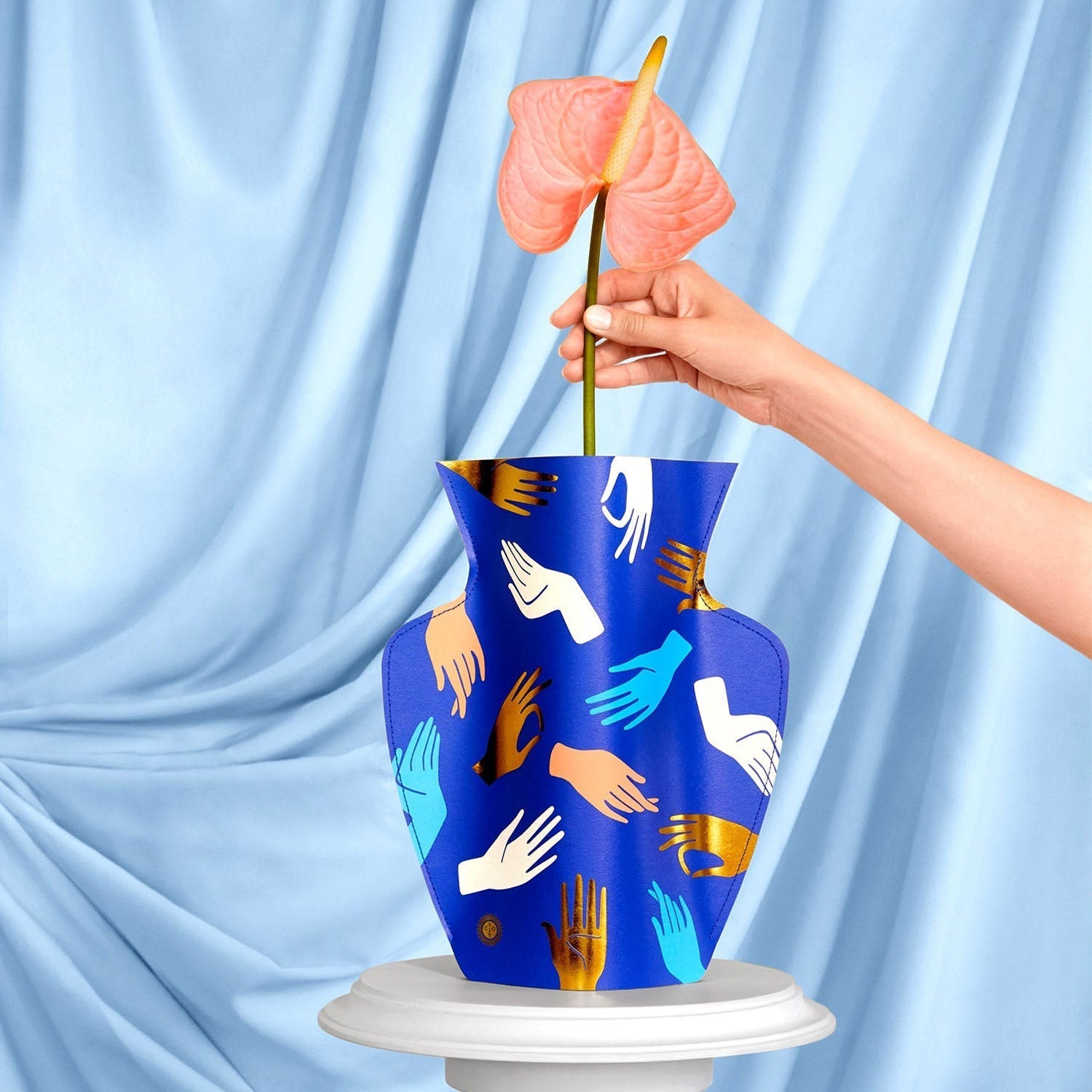 Paper Vase Hamsa in blue by OCTAEVO