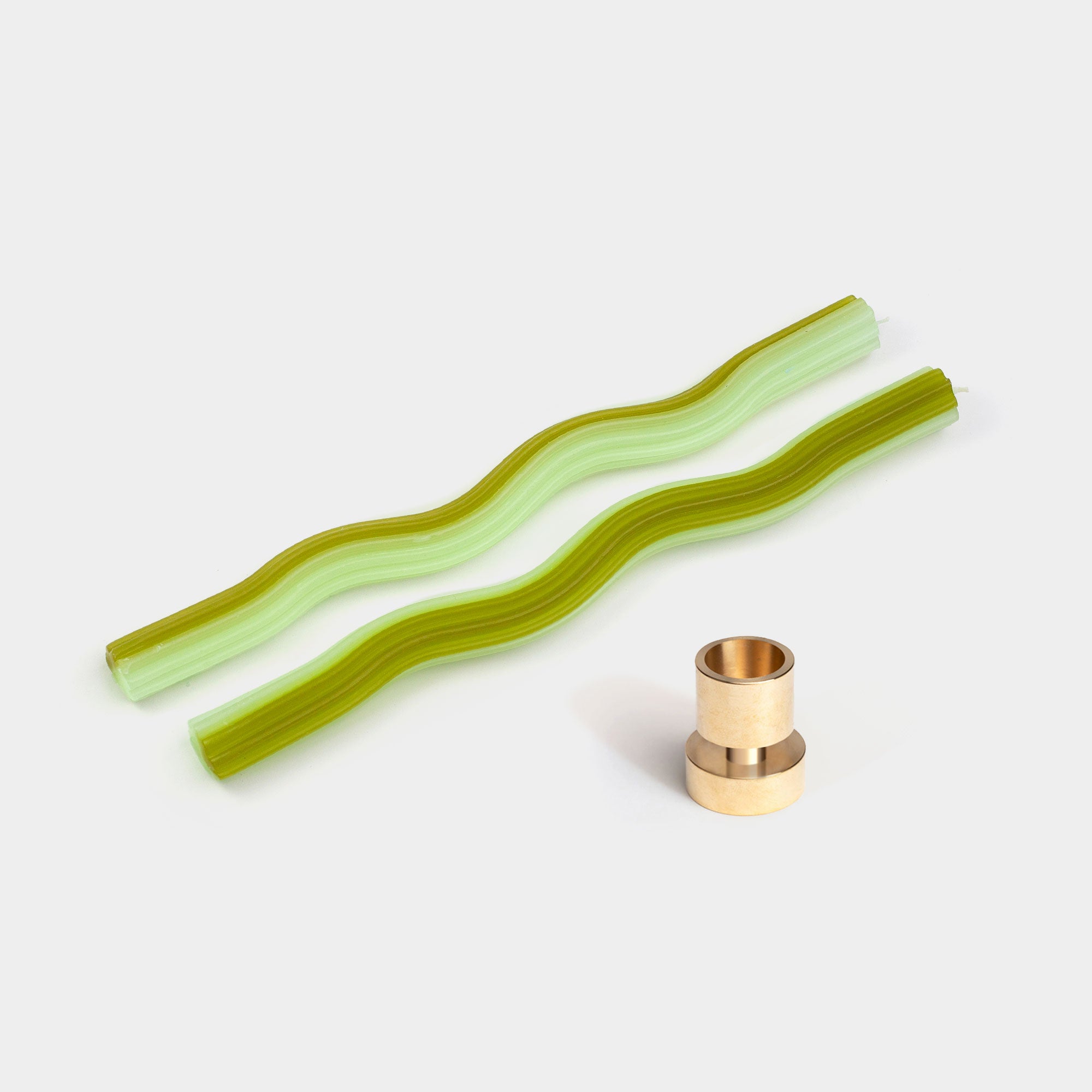 Wiggle Green (2 pack) + Brass Taper Candle Holder